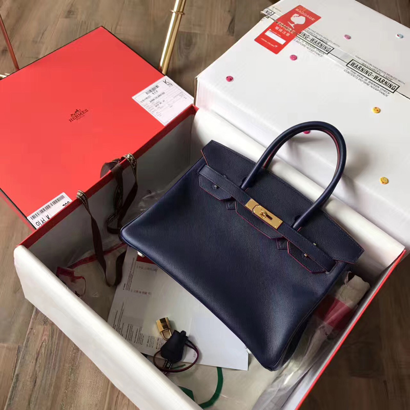 愛(ài)馬仕 Hermes Birkin系列 鉑金包 純手工定制版 30cm epsom皮手掌紋 藍(lán)色