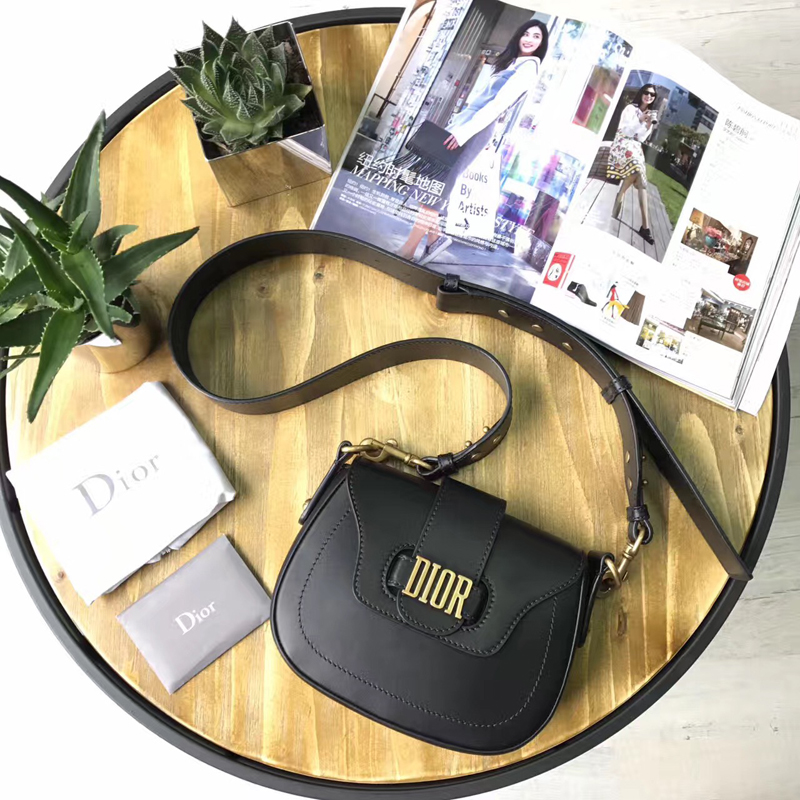 迪奧Dior 2017新款女包 D-FENCE黑色小牛皮斜挎包 迪奧馬鞍包