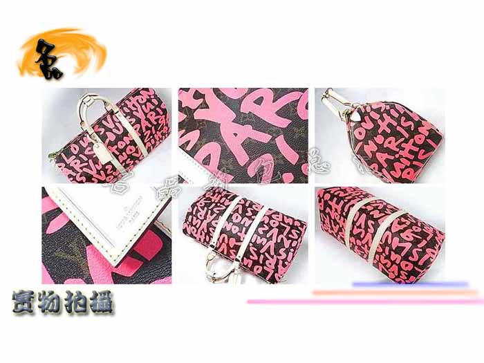 M93698 LV最新款 LV涂鴉系列 LV女包 LV手提包 LV旅行包 桃紅色