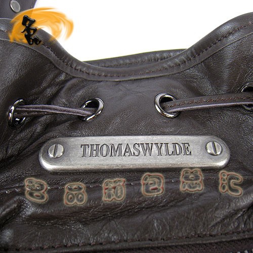 80039 THOMAS WYLDE托馬斯 最新款水桶包 深啡色全皮手提包 骷髏頭單肩包