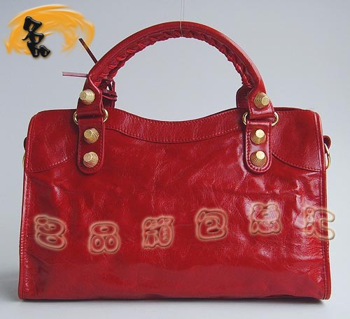 084332B 新款紅色牛皮時尚女士 手提包 BALENCIAGA經典款機車包 斜挎包