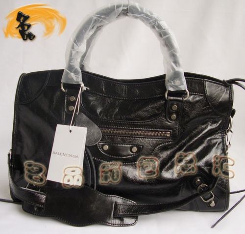 084332 BALENCIAGA最新款黑色牛皮時尚女士手提包 巴黎世家機車包 斜挎包