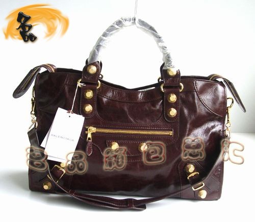 084338B BALENCIAGA經(jīng)典款機(jī)車包 巴黎世家熱賣 深啡色牛皮女士手提包