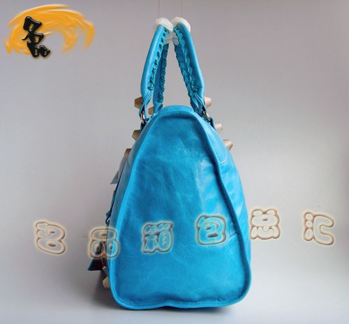 084324B 新款藍色高檔牛皮女包 BALENCIAGA機車包 超A時尚女士手提包