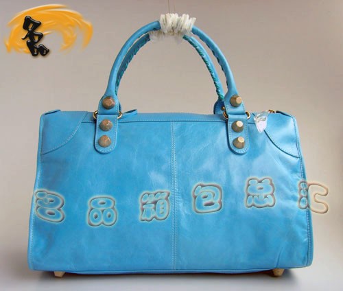 084324B 新款藍色高檔牛皮女包 BALENCIAGA機車包 超A時尚女士手提包