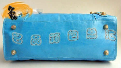 084324B 新款藍色高檔牛皮女包 BALENCIAGA機車包 超A時尚女士手提包