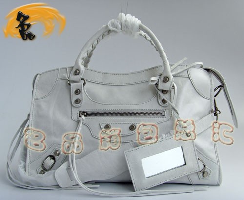 084332 新款淺灰色時尚牛皮女士斜挎包 BALENCIAGA巴黎世家經典機車包 手提包