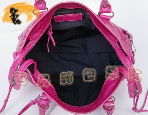 084332 BALENCIAGA熱賣新款 經典桃紅色牛皮女士斜挎包 巴黎世家機車包 手提包