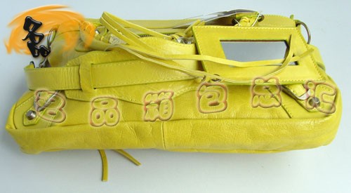 084331 BALENCIAGA時尚女包 巴黎世家機車包 黃色牛皮手提包 斜挎包 流蘇