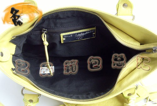 084331 BALENCIAGA時尚女包 巴黎世家機車包 黃色牛皮手提包 斜挎包 流蘇