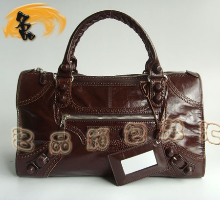 084824 BLENCIAGA深啡色牛皮花邊手提包 巴黎世家機車包 時尚女士手挽包