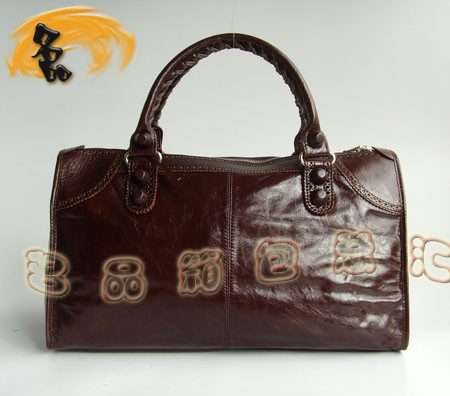 084824 BLENCIAGA深啡色牛皮花邊手提包 巴黎世家機車包 時尚女士手挽包