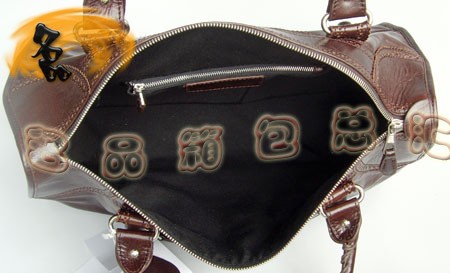 084824 BLENCIAGA深啡色牛皮花邊手提包 巴黎世家機車包 時尚女士手挽包