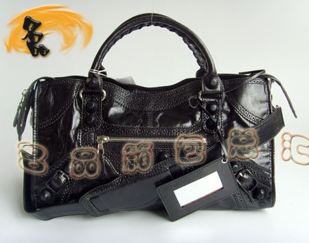 084828 新款時尚黑色牛皮花邊女士斜挎包 BLENCIAGA機車包 巴黎世家手提包