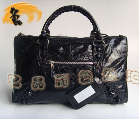 084824 BLENCIAGA新款黑色牛皮女包 機車包 巴黎世家花邊時尚女士手提包