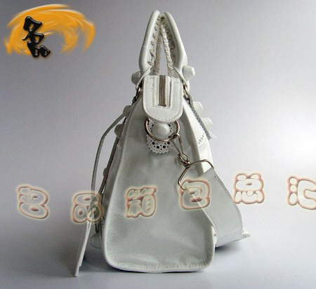 084832 BLENCIAGA 白色牛皮時尚女士手提包 巴黎世家經典款機車包 新款斜挎包