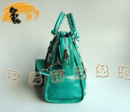 084832 新款湖水藍牛皮時尚女士手提包 巴黎世家斜挎包 BLENCIAGA經典機車包