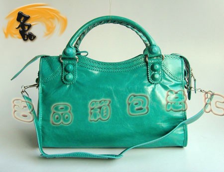 084832 新款湖水藍牛皮時尚女士手提包 巴黎世家斜挎包 BLENCIAGA經典機車包