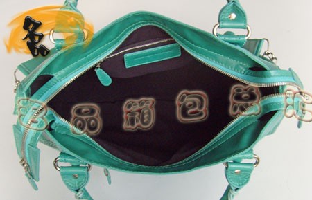 084832 新款湖水藍牛皮時尚女士手提包 巴黎世家斜挎包 BLENCIAGA經典機車包