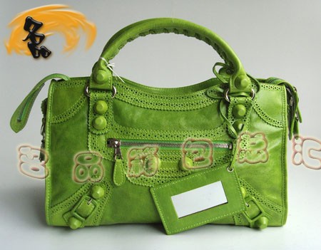 084832 超A新款綠色牛皮時尚手提包 BLENCIAGA 經典款機車包 巴黎世家斜挎包