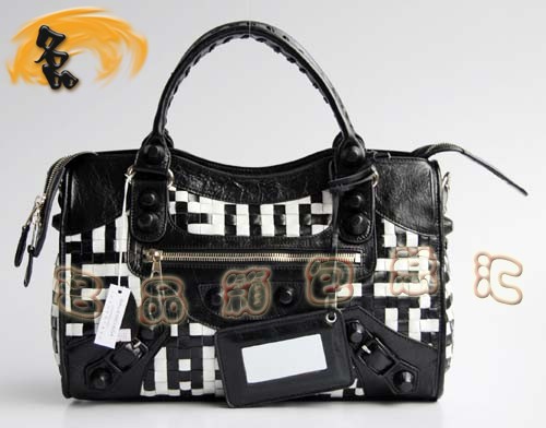 084332 BLENCIAGA新款黑白編織手袋 BLENCIAGA機車包 斜挎包 經典女士手提包