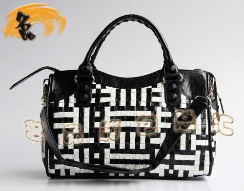 084332 BLENCIAGA新款黑白編織手袋 BLENCIAGA機車包 斜挎包 經典女士手提包