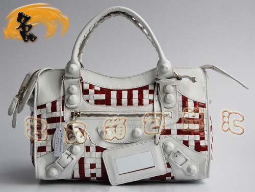 084332 BLENCIAGA新款灰白色編織牛皮女士手提包 巴黎世家 機車包 斜挎包