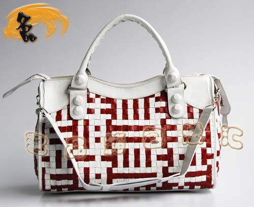 084332 BLENCIAGA新款灰白色編織牛皮女士手提包 巴黎世家 機車包 斜挎包