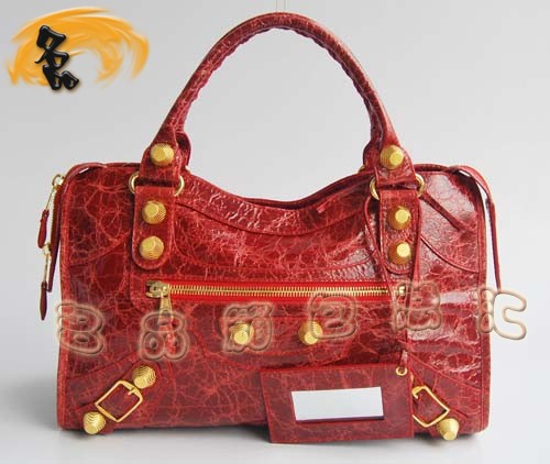 084332B 巴黎世家斜挎包 新款紅色牛皮寶石紋女士手提包 BALENCIAGA 機車包