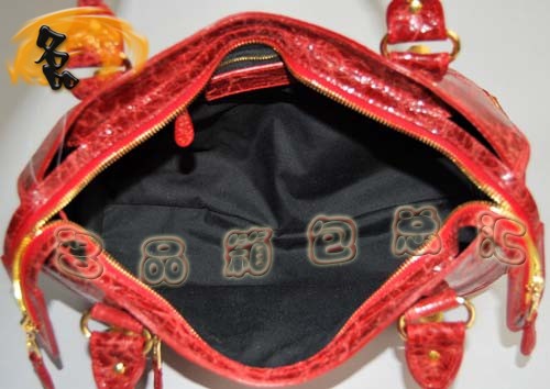 084332B 巴黎世家斜挎包 新款紅色牛皮寶石紋女士手提包 BALENCIAGA 機車包