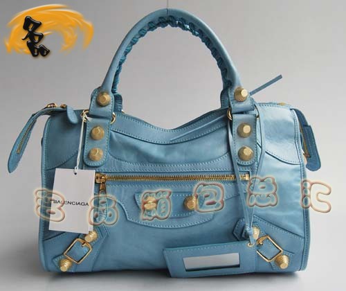 084332B 專柜品質 最新款時尚女士手提包 藍色牛皮女包 BLENCIAGA機車包