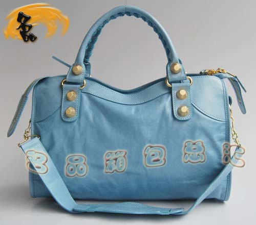 084332B 專柜品質 最新款時尚女士手提包 藍色牛皮女包 BLENCIAGA機車包