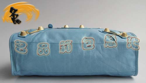 084332B 專柜品質 最新款時尚女士手提包 藍色牛皮女包 BLENCIAGA機車包