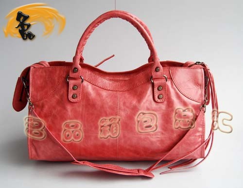 084328 巴黎世家新款粉紅色牛皮時尚女士斜挎包 經典機車包 BALENCIAGA手提包