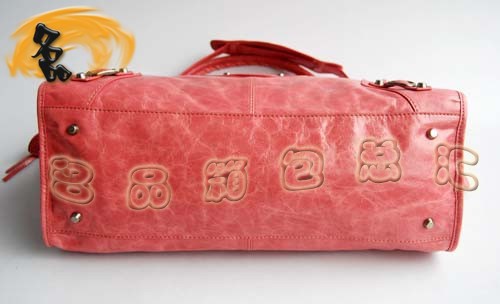 084328 巴黎世家新款粉紅色牛皮時尚女士斜挎包 經典機車包 BALENCIAGA手提包