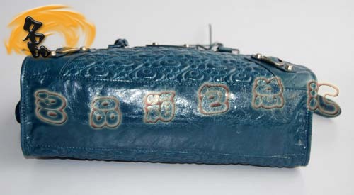 084932 巴黎世家新款寶藍色刺繡系列時尚女士手提包 BALENCIAGA斜挎包 機車包