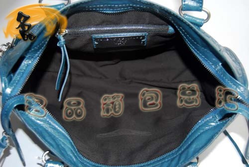 084932 巴黎世家新款寶藍色刺繡系列時尚女士手提包 BALENCIAGA斜挎包 機車包