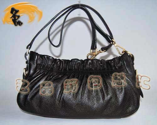 5645 Prada最新款褶皺牛皮女包 Prada斜挎包 Prada時尚休閑女包 黑色