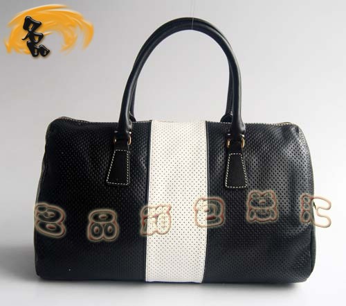 29144 Prada時尚女包 普拉達(dá)奢華明星網(wǎng)孔真皮手提包 十色可選 黑配白