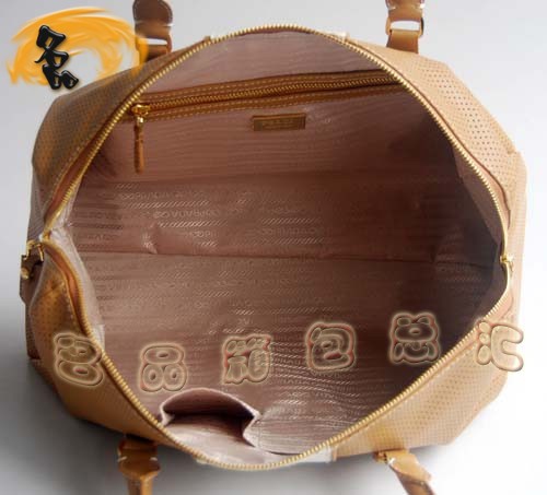 29144 Prada時尚女包 普拉達奢華明星網孔真皮手提包 十色可選 土黃配白