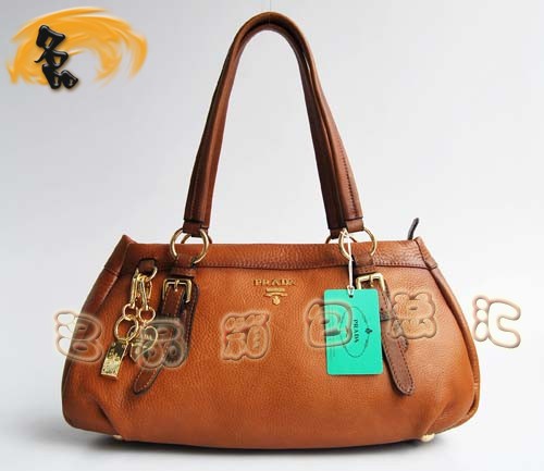 80040 Prada新款高檔牛皮女包 Prada單肩包 Prada手提 手挽包 淺啡色