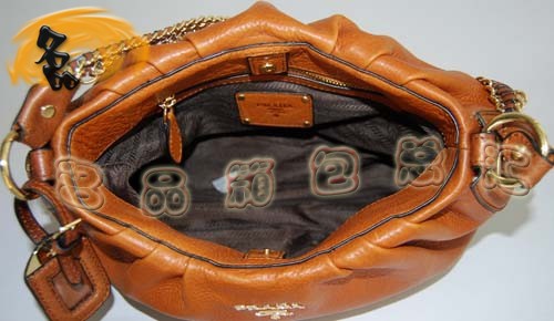 80060 正品品質 Prada單肩包 普拉達 Prada淺啡色高檔牛皮休閑女包