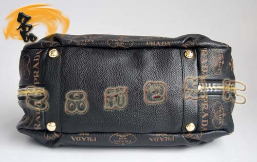 138501 Prada最新印花款時尚休閑女包 普拉達手提包 Prada單肩包 黑色