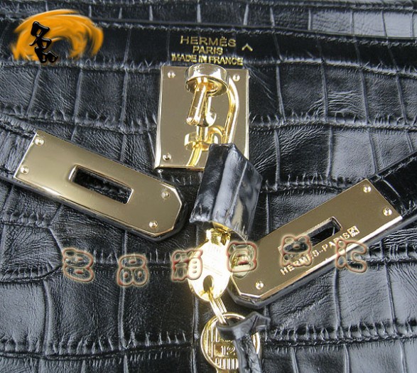 6108 Hermes新款鱷魚紋 斜挎包 Hermes Kelly系列女士手提包 黑色金扣