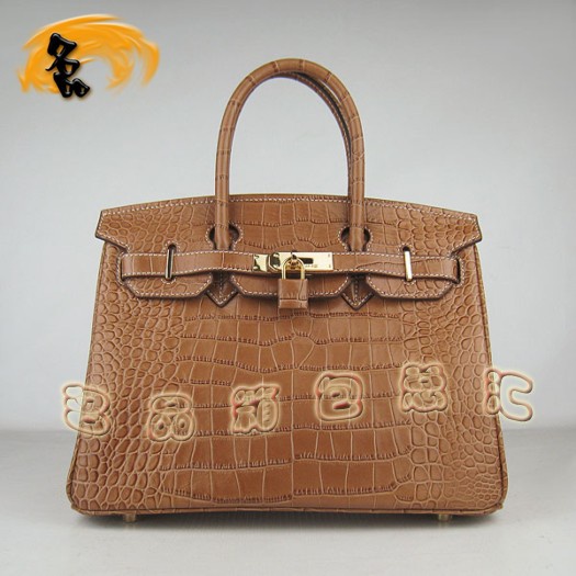6088 Hermes Birkin 鉑金包 30CM 鱷魚紋手提包 Hermes女包 淺啡金扣