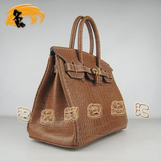 6088 Hermes Birkin 鉑金包 30CM 鱷魚紋手提包 Hermes女包 淺啡金扣
