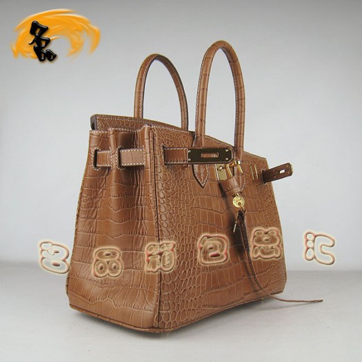 6088 Hermes Birkin 鉑金包 30CM 鱷魚紋手提包 Hermes女包 淺啡金扣