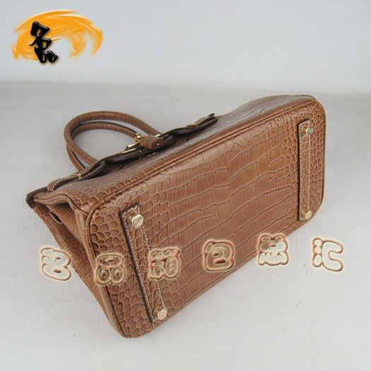 6088 Hermes Birkin 鉑金包 30CM 鱷魚紋手提包 Hermes女包 淺啡金扣