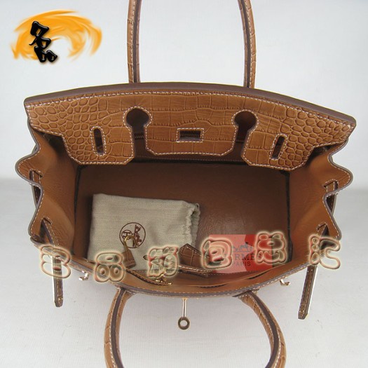 6088 Hermes Birkin 鉑金包 30CM 鱷魚紋手提包 Hermes女包 淺啡金扣