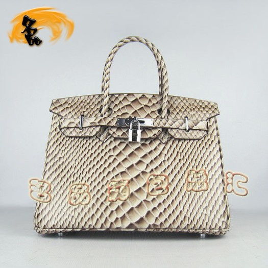 6088 Hermes Birkin 鉑金包 30cm 魚紋手提包 Hermes女包 灰色銀扣